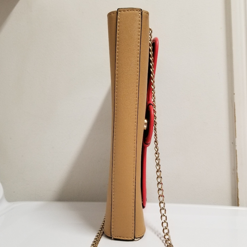 Neiman Marcus Python Embossed Flap Crossbody Clutch Vegan Handbag Tan - Picture 4 of 14